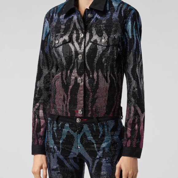 Philipp Plein Limited Release Crystal Zebra Lined Denim Jacket - US 4 - Picture 13 of 16